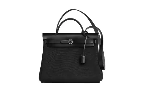 HERMES Herbag Zip Canvas With Hunter Cow Leather Shoulder Bag, Crossbody Bag, Handbag 31 Unisex 89 Noir Black
