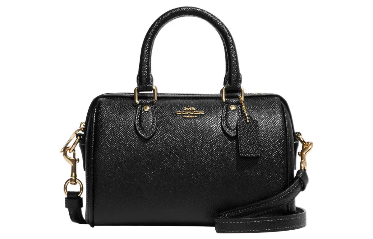 COACH Rowan Cross Grain Leather Boston Bag, Crossbody Handbag Small Women's Black