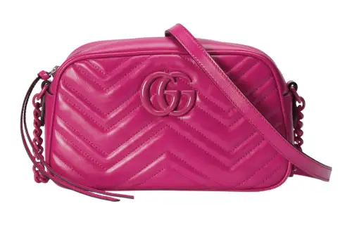 GUCCI GG Marmont Leather Crossbody Bag, Shoulder Bag Small Women's Fuchsia