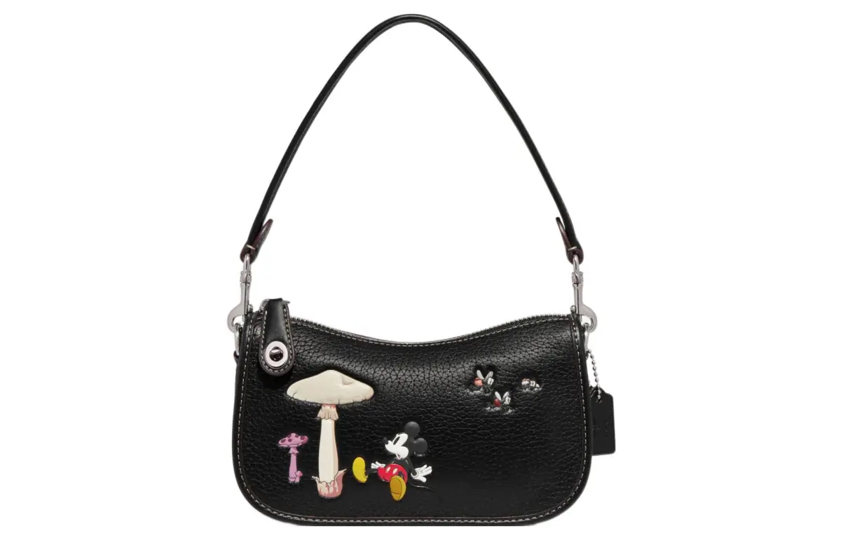 COACH X Disney Collaboration Swinger Cow Leather Shoulder Bag, Handbag Small Women's Black