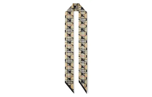 【Previous Season】check EKD-print silk skinny scarf