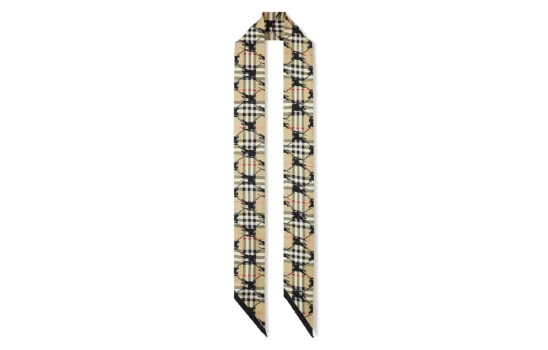 【Previous Season】check EKD-print silk skinny scarf