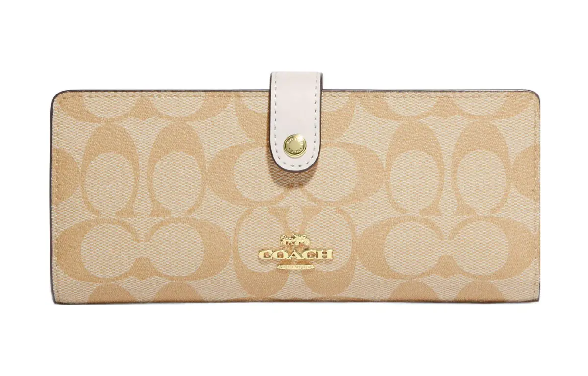 COACH Slim Wallet Coated Canvas With Leather Wallet Women's Light Khaki & Chalk White