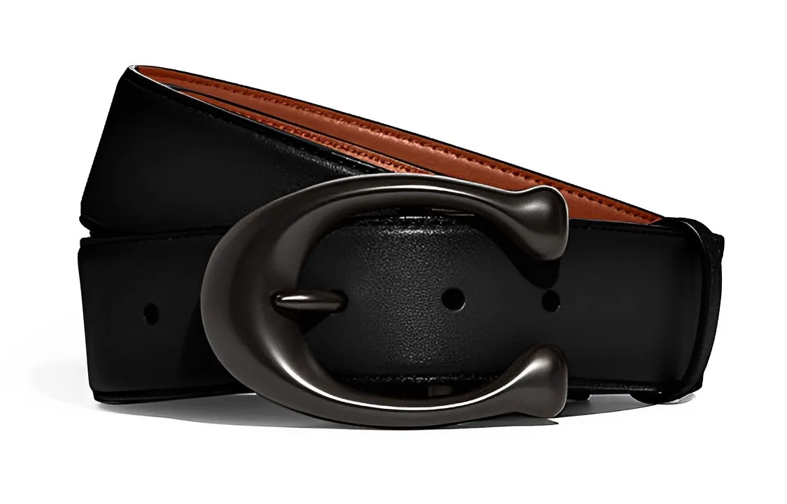 COACH Leather Belts Women's Black/Saddle Width 3.8cm