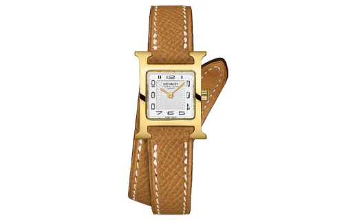 HERMES Heure H Collection Wrist Watches Quartz Movement Genuine Leather Strap White Dial Women's Watch
