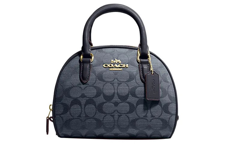 COACH Sydney Canvas With Leather Shoulder Bag, Crossbody Bag, Handbag Small Women's Dark Blue