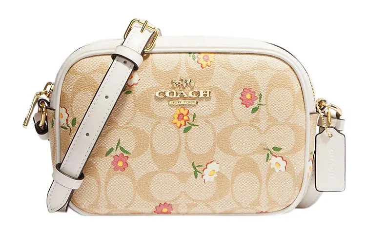 COACH Jamie Coated Canvas With Leather Shoulder Bag, Crossbody Bag Small Women's Light Khaki