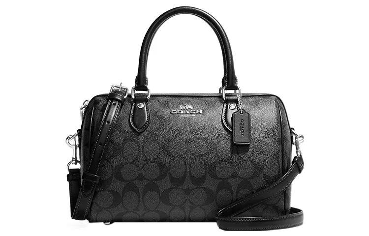 COACH Rowan Coated Canvas With Leather Briefcase, Handbag, Shoulder Bag, Crossbody Bag Medium Women's Black