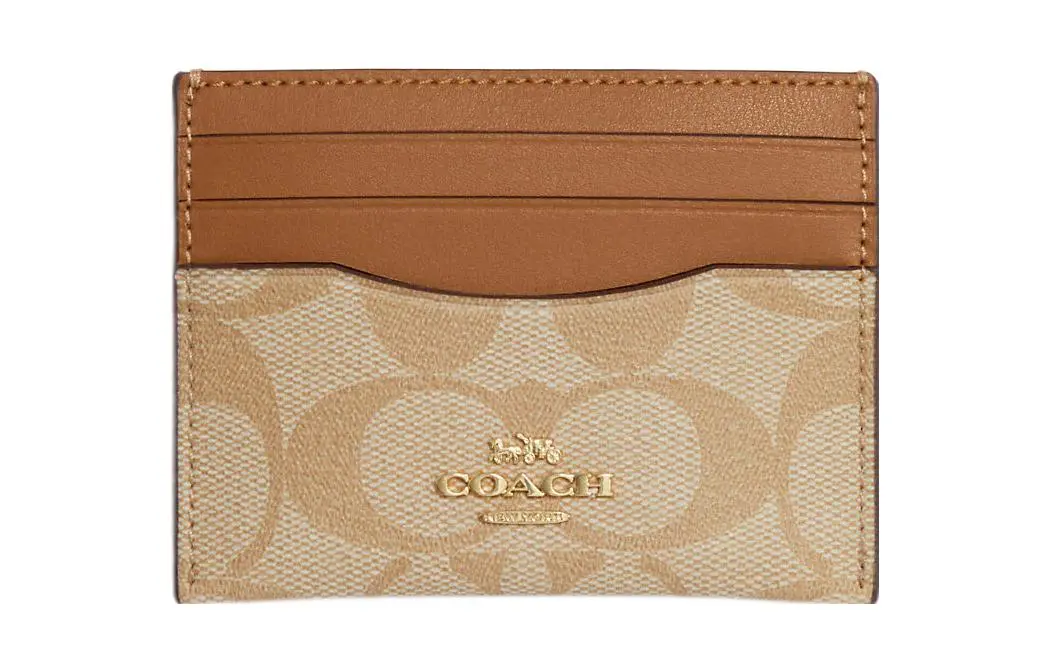 COACH Card Case Coated Canvas With Leather Card Holders Women's Light Khaki