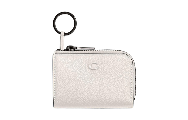 COACH Coach key case 11 zipper closure textured leather bag pendant key bag mini women's white
