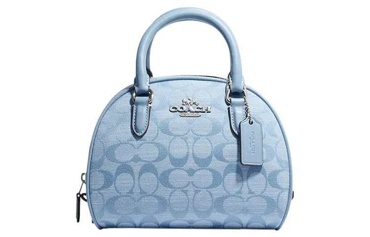 COACH Sydney Coated Canvas With Leather Shoulder Bag, Crossbody Bag, Handbag Small Women's Light Blue