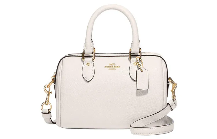 COACH Rowan Cross Grain Leather Boston Bag Handbag Small Women's White