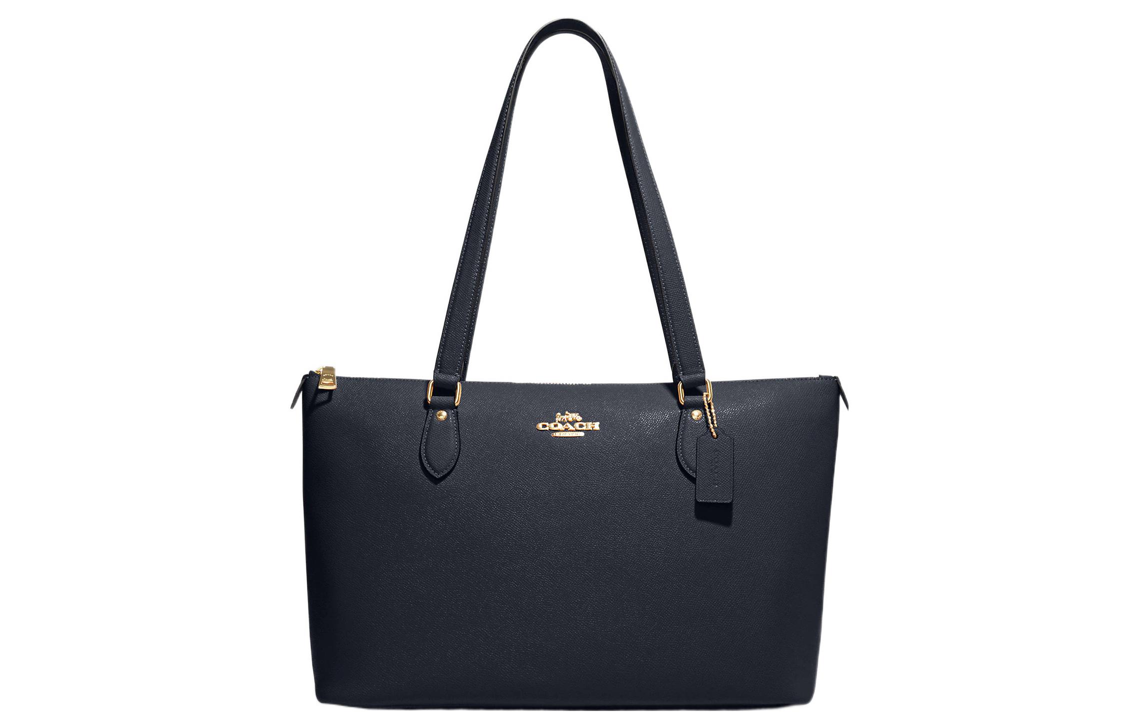 COACH Gallery Cross Grain Leather Tote Bag, Shopping Bag, Handbag, Shoulder Bag Large Women's Midnight Blue