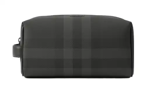 Burberry Smooth Leather Trim Travel Storage Bag With Toiletry Bag Men's Charcoal Gray