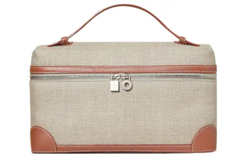 Loro Piana Linen With Lambskin Clutch Handbag Women's Gray