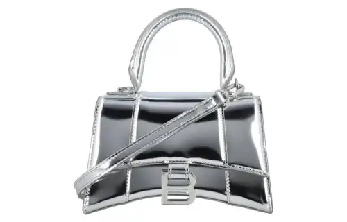 Balenciaga Hourglass Calfskin Crossbody One Shoulder Handbag Extra Small Women's Silver