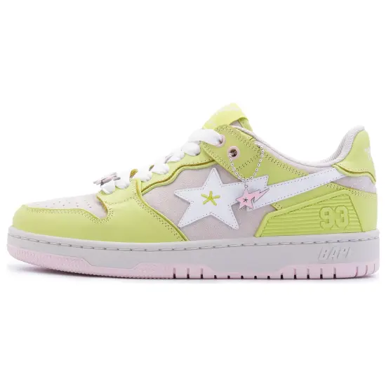 A BATHING APE Sk8 Sta Leather Low 'Yellow Pink' Women's
