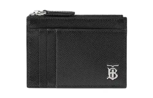 Burberry Zip Closure Grain Calfskin Card Holder Card Holder Men's Black