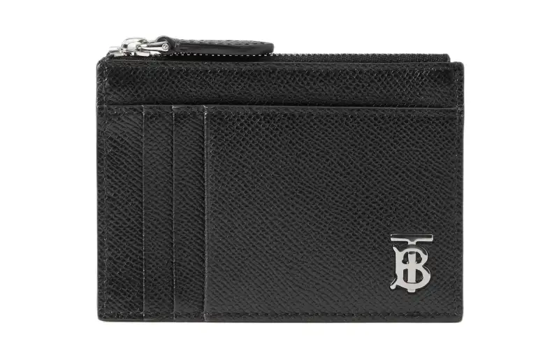Burberry Zip Closure Grain Calfskin Card Holder Card Holder Men's Black