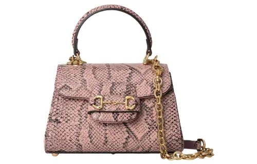 GUCCI Horsebit 1955 Python Skin Shoulder Bag, Crossbody Bag, Handbag Mini Women's Pink