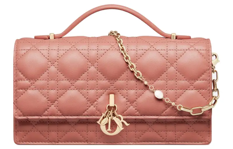 DIOR Lady Dior Wicker Pattern Lambskin Shoulder Bag, Crossbody Bag, Handbag Women's Ethereal Pink