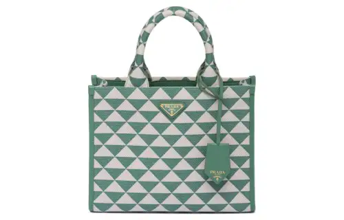 PRADA Symbole Fabric With Leather Tote Bag, Shopping Bag, Handbag Small Women's Grass Green/White