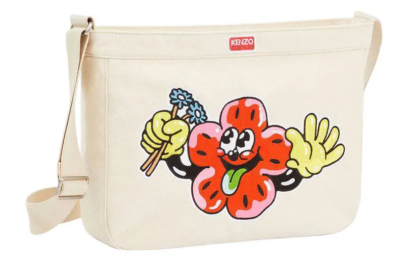 KENZO 100% Cotton Crossbody Bag, Shoulder Bag Men's White