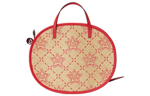 GUCCI Raffia With Leather Handbag Kids' Red/Beige
