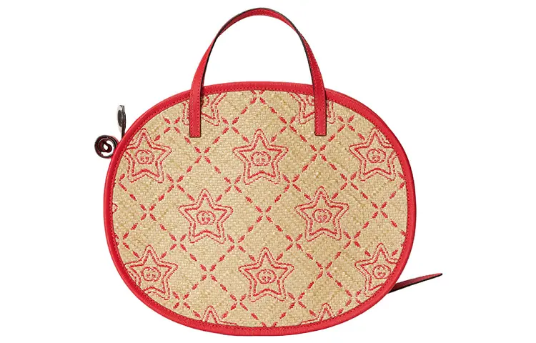 GUCCI Raffia With Leather Handbag Kids' Red/Beige