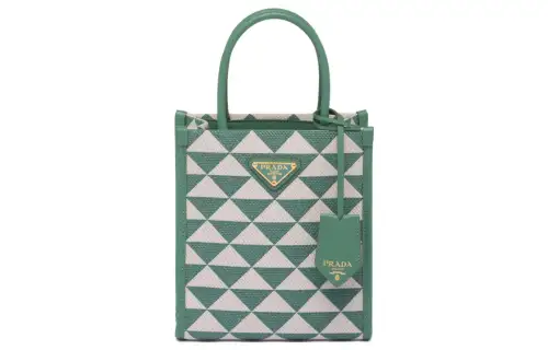 PRADA Fabric With Leather Tote Bag, Shopping Bag, Shoulder Bag, Crossbody Bag, Handbag Mini Women's Grass Green/White