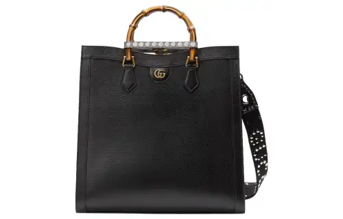 GUCCI Diana Leather Tote Bag, Shopping Bag, Shoulder Bag, Crossbody Bag, Handbag Large Men's Black