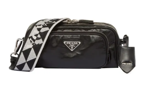PRADA Nappa Antique Leather Multi Pocket Shoulder Bag Black