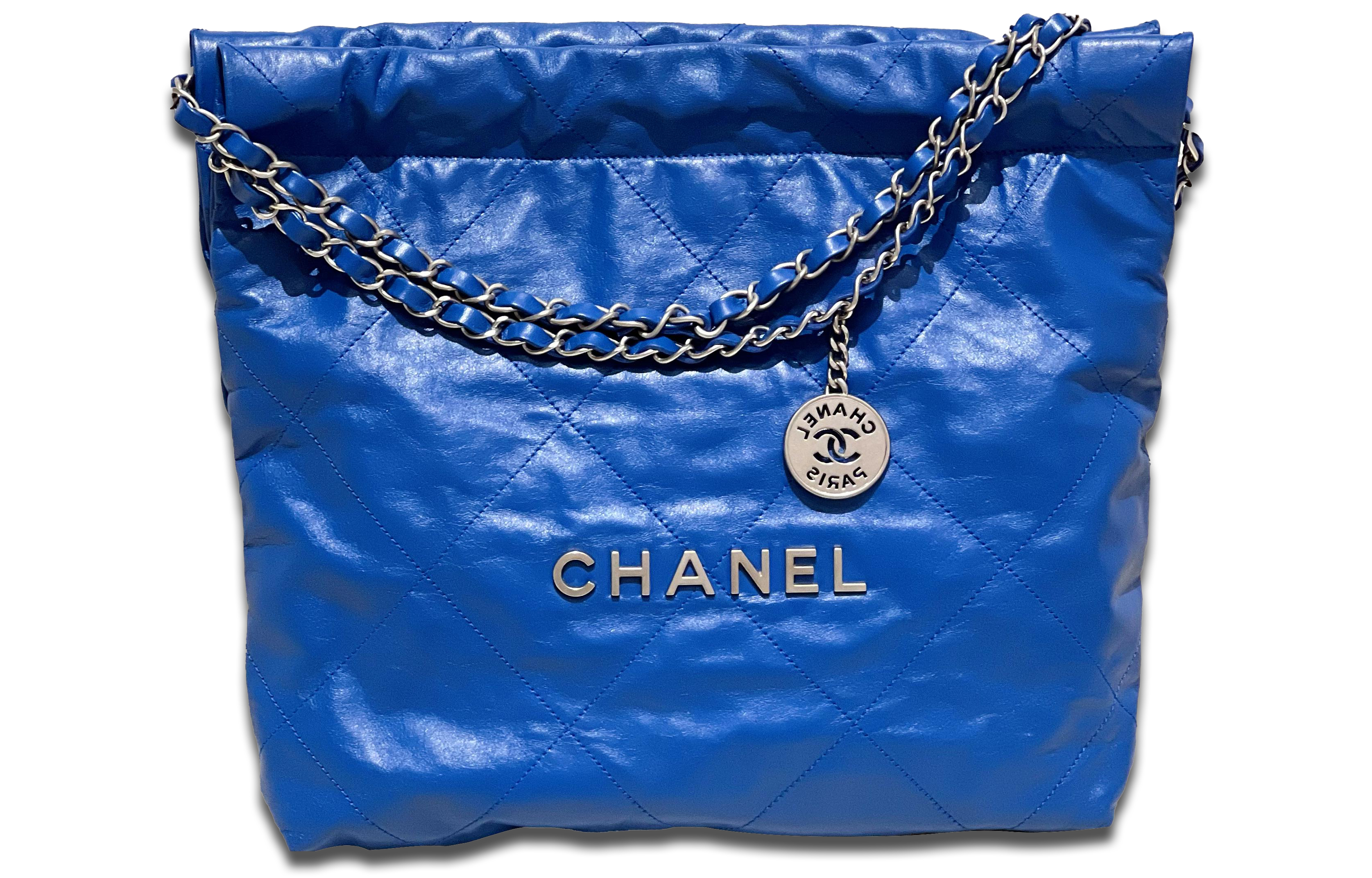 CHANEL 22Bag Smooth Finish Calfskin Tote Bag, Shopping Bag, Crossbody Bag, Shoulder Bag Women's Blue