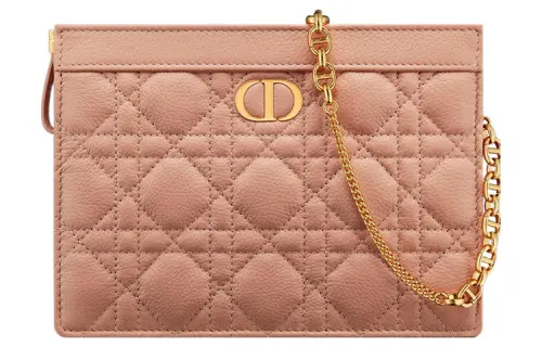 DIOR Caro Cow Leather One Shoulder Crossbody Clutch Women's Rose