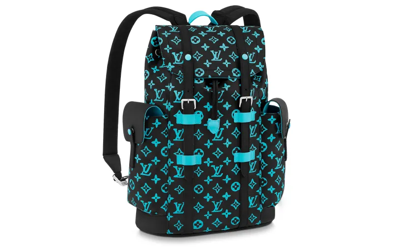 LOUIS VUITTON CHRISTOPHER Coated Canvas With Leather Trim Backpack Medium Men's Black & Blue