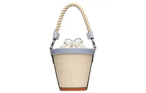 Maison Margiela Rattan With Calfskin Shoulder Bag, Crossbody Bag, Handbag Women's Brown/Light Blue