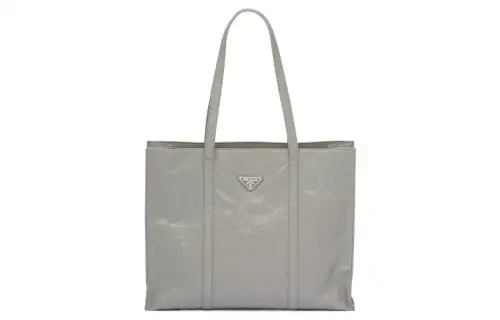 PRADA Large Antique Nappa Leather Tote Slate Gray