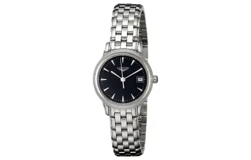 LONGINES Quartz Movement 30m Waterproof Women's Watch 24mm Black Dial Stainless Steel Case