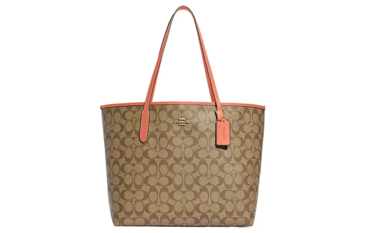 COACH City PVC Tote Bag, Shopping Bag, Handbag, Shoulder Bag Large Women's Khaki & Light Coral