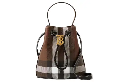 Burberry TB Cotton With Cow Leather Bucket Bag, Shoulder Bag, Crossbody Bag, Handbag Mini Women's Dark Birch Brown