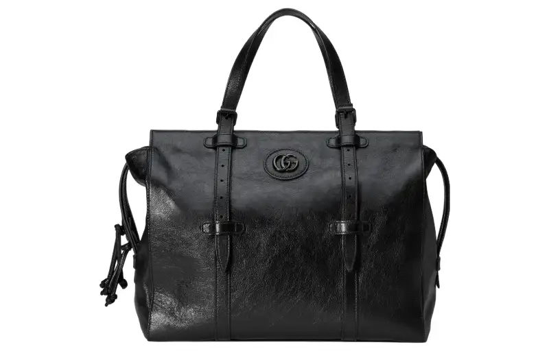 GUCCI Leather Tote Bag, Shopping Bag, Handbag Medium Men's Black