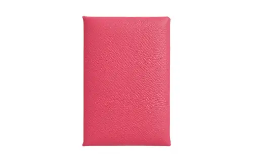HERMES Calvi Silver Tone Buckle Epsom Calfskin Coin Purse Card Holder, Wallet Women's 8W Rose Azalee Lipstick Powder