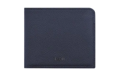 DIOR Grain Calfskin Card Holder, Wallet Men's Dark Blue