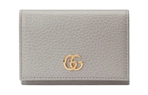 GUCCI GG Marmont Leather Card Holder Women's Gray