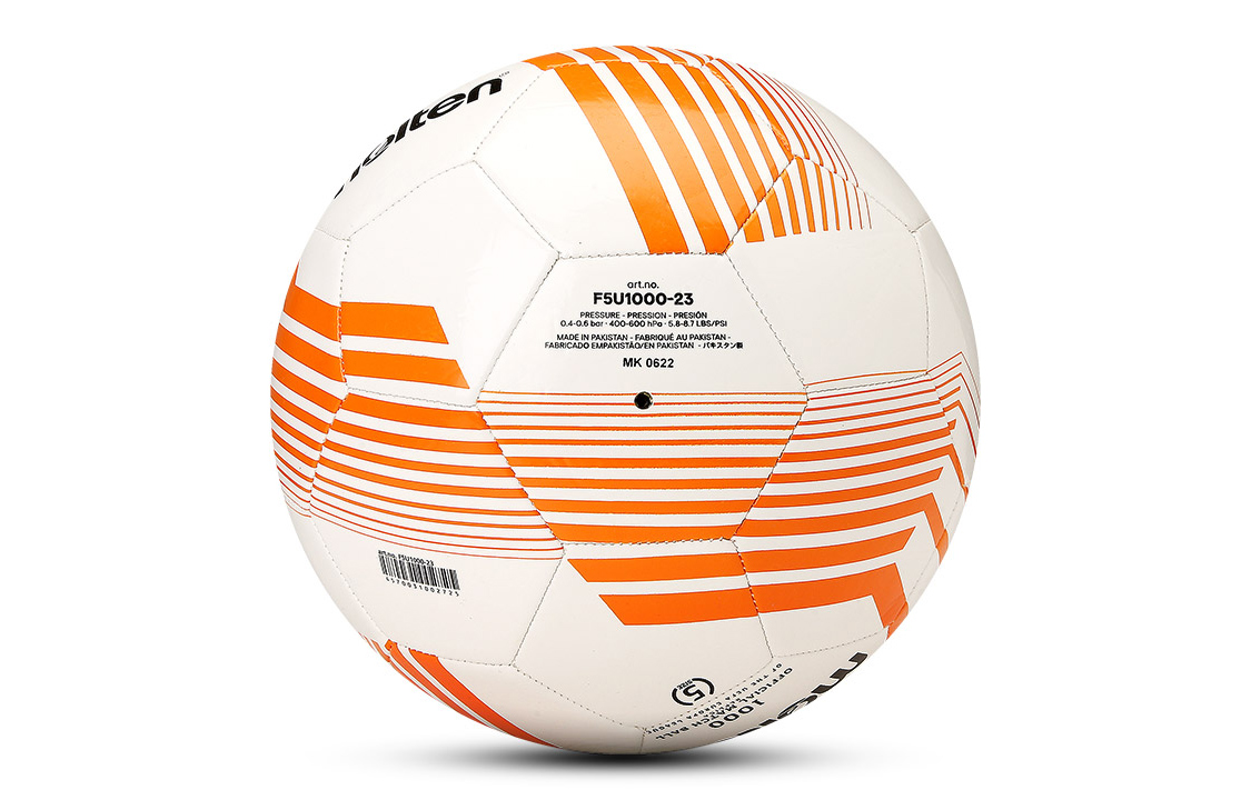 Molten Size 5 Soccer Ball TPU Machine Stitched Soccer Ball Unisex White Orange