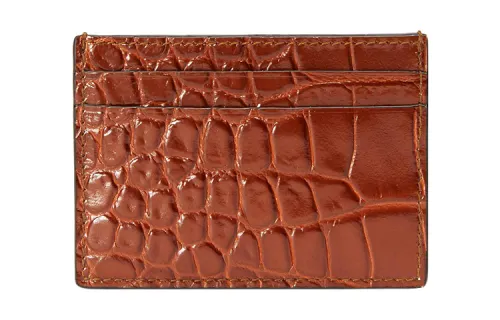 GUCCI Crocodile Leather Card Holder Unisex Brown