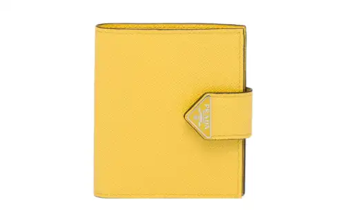PRADA Leather Card Holder Wallet Men's Yellow