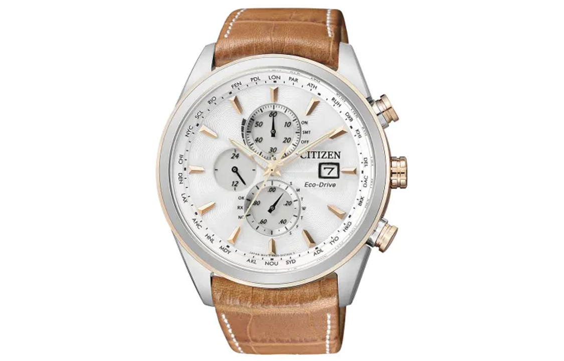 CITIZEN Sky Eagle Collection 200m Waterproof Light Powered Quartz Movement Cow Leather Strap Watch