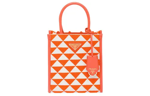 PRADA Symbole Fabric With Leather Tote Bag Shopping Bag Shoulder Bag Crossbody Bag Handbag Mini Women's Orange/White
