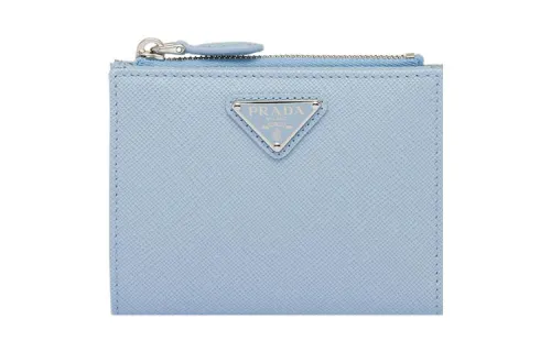 PRADA Saffiano Leather Wallet Small Women's Light Blue